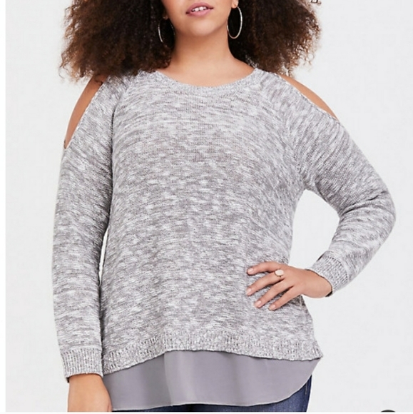 Torrid Knit Cold Shoulder Sweater Layered Hem - Picture 3 of 9